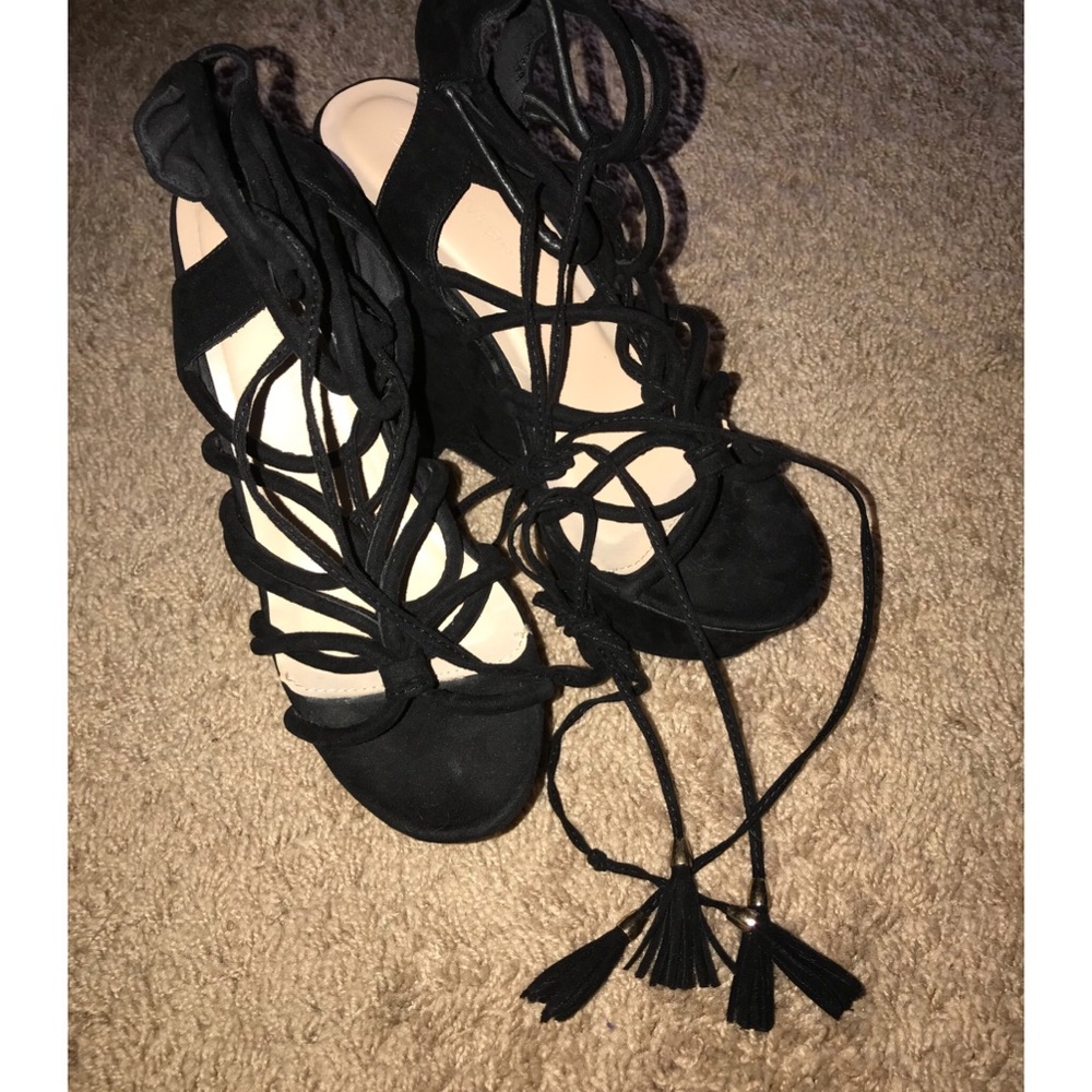Never worn black-suede wedges